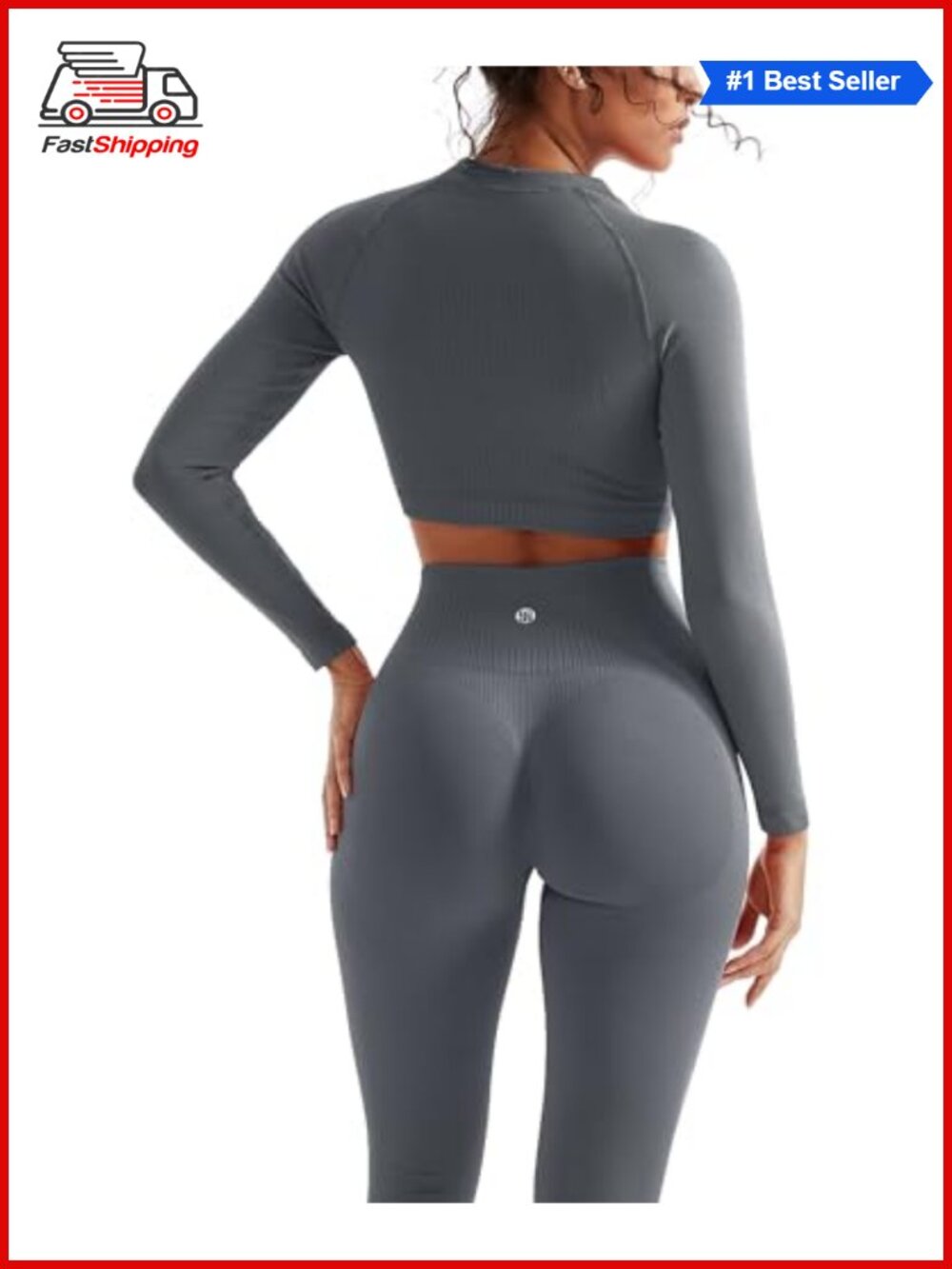 ✨SUUKSESS Seamless Ribbed 2 Piece Workout Set Leggings & Crop Top